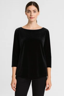 DRESSBARN Women’s Blouse Top L Velvet 3/4 Sleeve Crew Nick Stretch Minimalist - Image 1 of 4