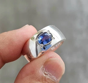 Natural Sapphire Ring For Men, Big Blue Sapphire Stone Ring, 925 Silver Neelam - Picture 1 of 8