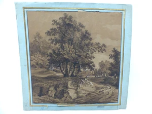 Gemälde Braune Tinte mit Lavierung Landschaftsstudie Signiert Fischer - Picture 1 of 9