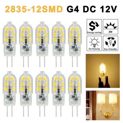 10Pcs G4 Bi-pin 12 LED Lamp Light Bulb DC 12V 2W = 20W 2835 SMD 6000K Warm - Image 1 of 4