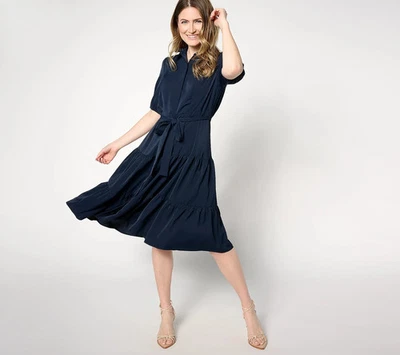 nicole by Nicole Miller Tiered Shirt Dress-Deep Navy-Large-NEW-A653447 - Image 1 of 2