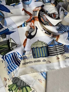 Bufanda de seda playa Normandía patrón Hermes Carre 90 m1_1107 - Imagen 1 de 6