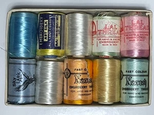 10 Vtg EMBROIDERY THREADS - Original Box -Made in India-Asstd Colors- Silk + - Picture 1 of 10