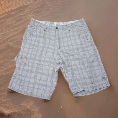 Honolua Surf Co. Pantalones cortos cargo para hombre talla 34 mezcla de lino beige marrón a cuadros Z2 Foto 1 de 4