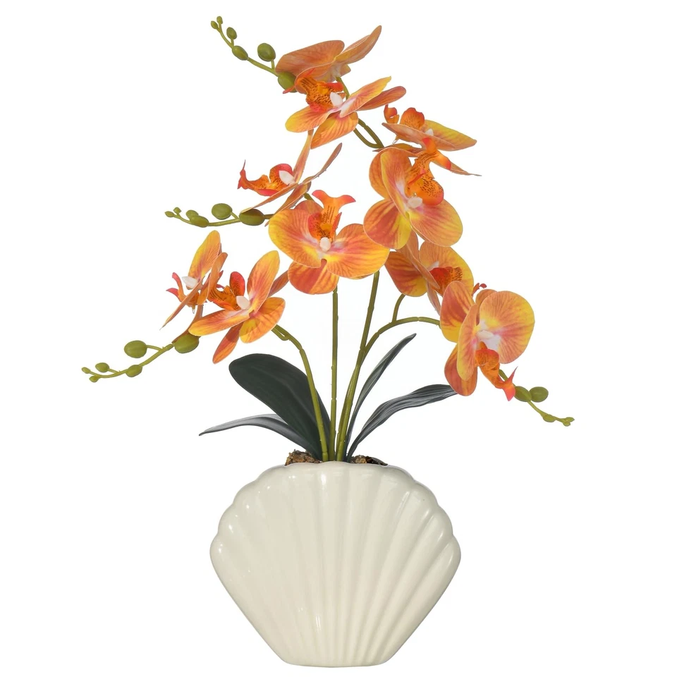 Planta de orquídea artificial Phalaenopsis en maceta concha marina, flores de orquídea falsas de 16"... Foto 1 de 4