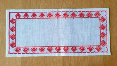 Scandinavian embroidered red hearts table runner - Image 1 of 4