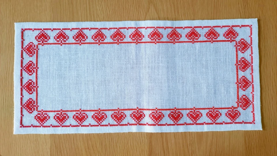 Scandinavian embroidered red hearts table runner - Image 1 of 4