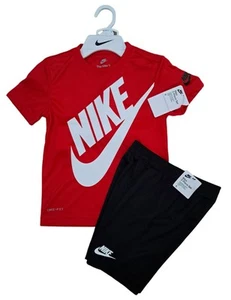 Nike Boys Dri-Fit Short Set Size 6-2PC Set Top Shorts Outfit Black / Red-White - Picture 1 of 4