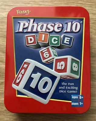 **100% COMPLETE** Phase 10 Dice Game In Tin Box RARE Fundex 2004 - Image 1 of 4