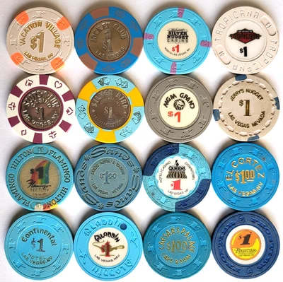 $1 El Cortez, Cuatro Reinas, Césares, etc. "Lote de 16" - fichas de casino LAS VEGAS Foto 1 de 3