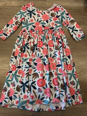 Vestido redemoinho floral elástico Mila & Rose meninas 7-8 rosa/azulado/marrom - Imagem 1 de 3