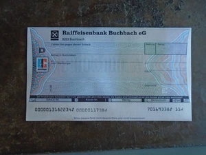 Banknote Euro Cheque Raiffeisenbank Buchbach ( Oberbayern ) - Picture 1 of 2