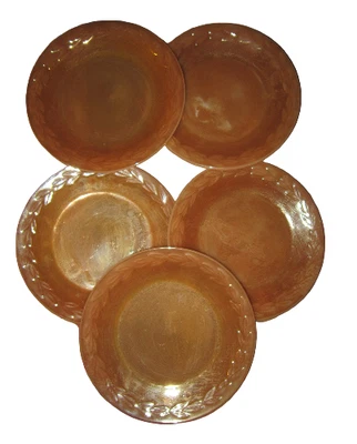 5 Vintage Fire King Plates Luster Ware Peach 9” Laurel Leaf Anchor Hocking USA - Image 1 of 4