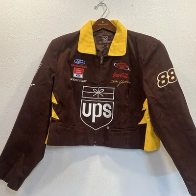 Vintage Womens UPS Nascar Jacket 2XL XXL Brown Zip JH Design Ford Racing Cropped - Image 1 of 4
