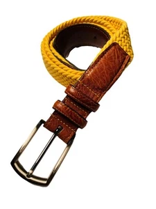 Torino ITALIANO Tejido Rayón Elástico CINTURÓN Piel de becerro Cuero Pestañas Amarillo Para Hombre Talla 38” - Imagen 1 de 13
