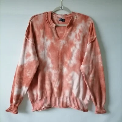 Democracy Women's Brown Tie-Dye Drop Shoulder V-Neck Pullover Sweater Size Large - Image 1 of 4