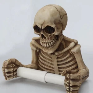 Toilet Paper Towel Holder Wall Mount Telescopic pole Resin Skull Gothic Decor - Picture 1 of 10