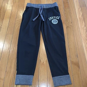 Justice Crop Athletic Pants Size 10 Logo Black & Gray - Picture 1 of 5