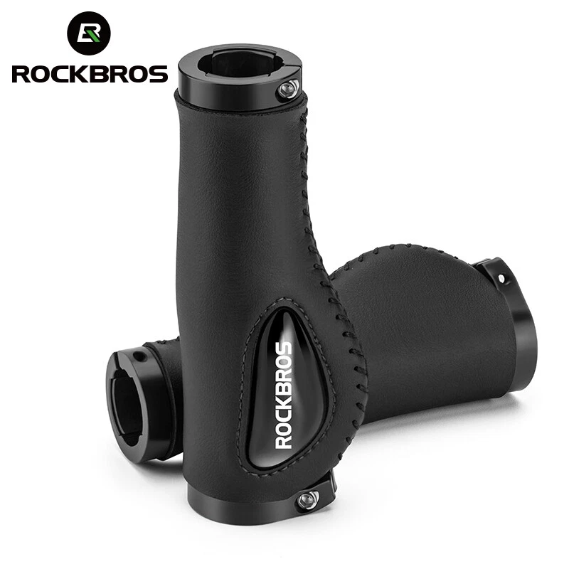 ROCKBROS Bike Handlebar Grips Double Lock Handmade Leather Comfort Grips 2.22cm - Image 1 of 4