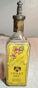 ANTIQUE RICHARD HUDNUT VIOLET SEC TOILET WATER EMBOSSED &LABELED PERFUME BOTTLE  - Picture 1 of 12