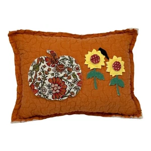NEW Handmade Sunflowers Crow Pumpkin Pillow Vintage Quilt~Chenille~Autumn Fall - Picture 1 of 10