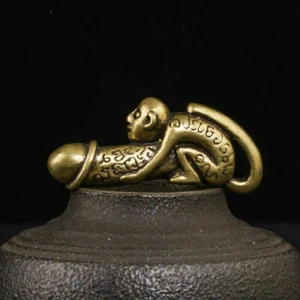 Pure Brass Zodiac Monkey And Penis Pendant Fun Personality Car Keychain - Picture 1 of 6