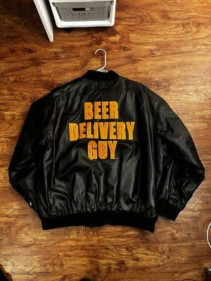 BEER DELIVERY GUY Vintage Mens Jacket Size XL Dark Faux Leather retro cool - Image 1 of 4