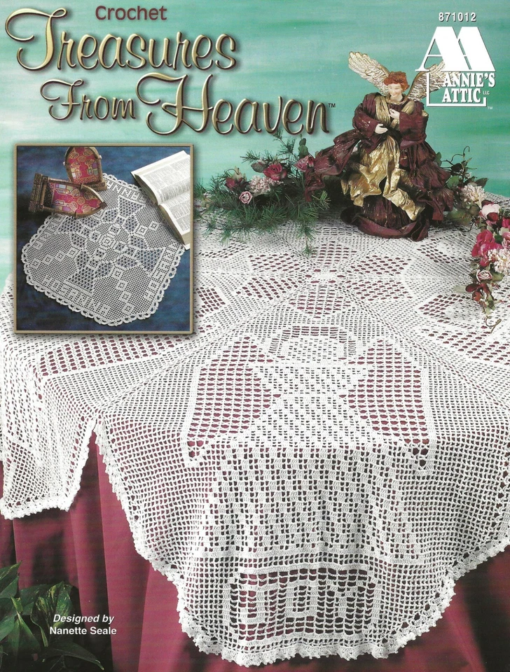 Treasures From Heaven Crochet Noel Runner Round Doily Scalloped Edging Joy Angel - Image 1 of 2