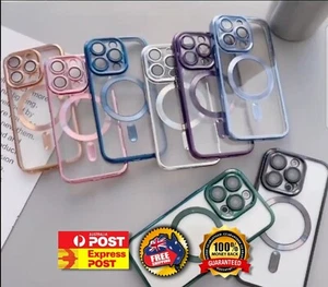 iPhone 14/13/12 Plus,Pro,ProMax,Mini Case Clear Plating Magnetic Luxury Cover - Picture 1 of 4
