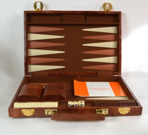 Vintage Patchwork Leather Backgammon Game in Case with Original Box - Bild 1 von 16