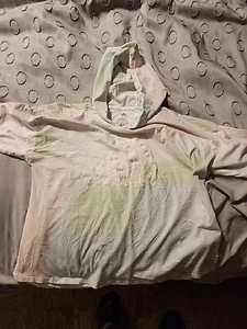 youth Girl's Adidas Long Sleeve Hooded Shirt Large Pink/green/wht - Picture 1 of 4