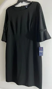 Vestido Negro Chaps (Ralph Lauren) Talla 14 Poliéster/Elastino Manga Campana Cierre Cremallera/Gancho - Imagen 1 de 12