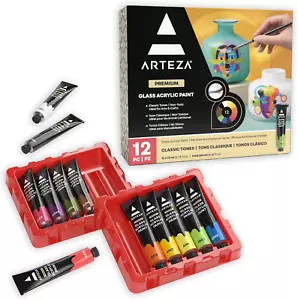 Glass Paint, Acrylic Paint Set of 12 Classic Tones, (0.74 Oz, 22 Ml) Tubes, Craf - Picture 1 of 7