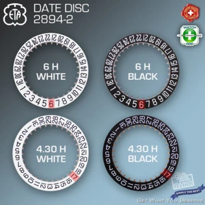 DATE DISC FOR MOVEMENT ORIGINAL ETA 2894-2, 6 H + 4.30 H: WHITE, BLACK - Picture 1 of 6