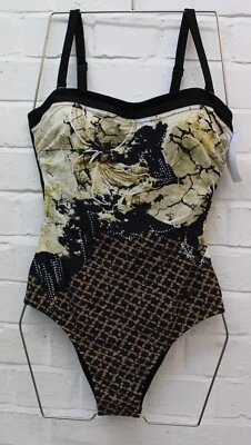 Traje de baño bandeau estampado negro Ex Naturana para dama - talla 10/32B Foto 1 de 3