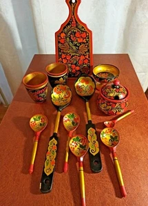 Soviet Vintage kitchen set. Khokhloma. 1984 USSR Original. ## - Picture 1 of 12