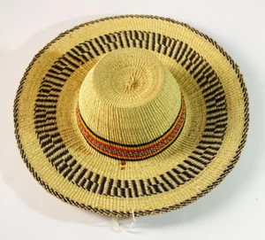 African Bolga Straw Hat, Ghana Frafra Sun Hat, Handwoven Wide Brim Hat-1217 - Picture 1 of 24