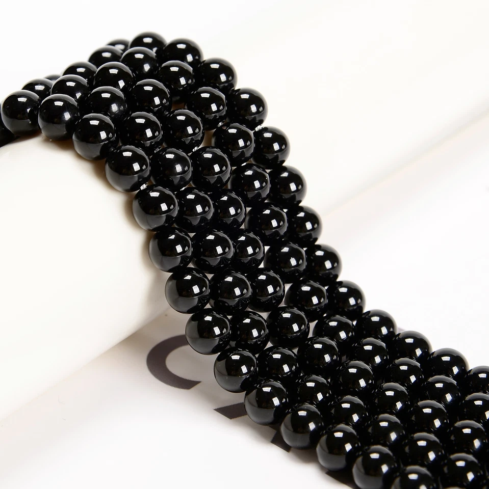 Black Onyx Smooth Round Beads 4mm 6mm 8mm 10mm 12mm 14-20mm 15.5" Strand - Image 1 of 4