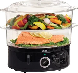 BELLA 2-Tier Electric Food Steamer Cooker Warmer with Lids,Stainless Steel,7.4QT - Picture 1 of 7