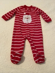 Little Me Baby Christmas Pajama’s/Sleeper Red With White Stripes Santa Head 9M - Picture 1 of 9