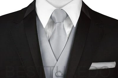 Men's Solid Satin Formal Dress Tuxedo Vest, Tie & Hankie Wedding Prom Homecoming - Image 1 of 2