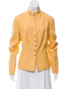 Akris Punto 14 Golden Yellow Linen Magnet Snaps Structured Jacket w Zip Pockets - Picture 1 of 9