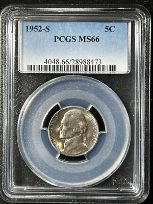 1952-S  5C Jefferson Nickel PCGS MS66  28988473 - Image 1 of 2