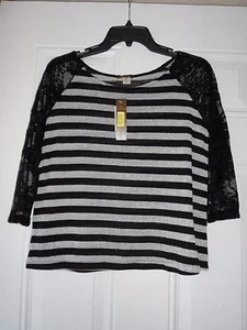 Copper Key Black Silver Stripped Lace Trim Knit Swing Shirt NWT! - Picture 1 of 1
