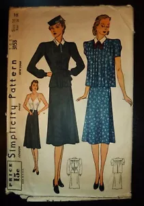 RARE VINTAGE 1930's SIMPLICITY SEWING PATTERN 3153 MATERNITY DRESS/JACKET B=34" - Picture 1 of 2
