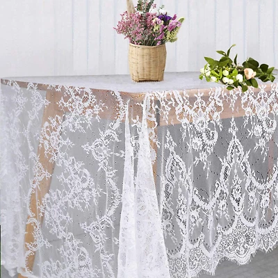 White Lace Tablecloth 60 × 120 Inch for Rustic Boho Wedding  - Image 1 of 4