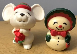 Vintage Hallmark Christmas Merry Miniatures Lot Snow Woman & White Mouse Figures - Picture 1 of 10