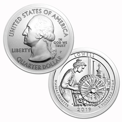 2019 $.25 5 oz Silver America the Beautiful Lowell National Park Massachusetts - Image 1 of 3