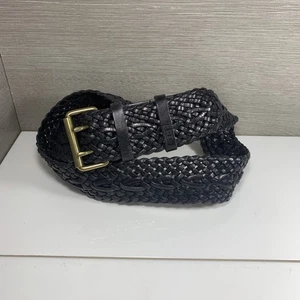 💥 Cintura vintage Ralph Lauren nera in vera pelle intrecciata taglia L larga 2" - Foto 1 di 9