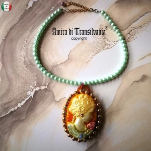 Gioiello da Donna Cameo Perle Oro Art Deco Nouveau Collana Pendaglio Bigiotteria - Picture 1 of 24